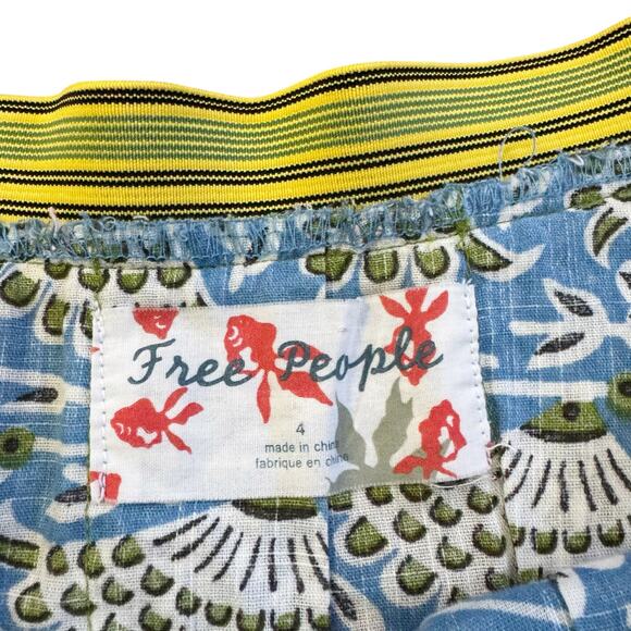 Free People Patterned Mini Skirt Beach Cover Up Semi Sheer Size 4 Blue Green - Picture 5 of 10